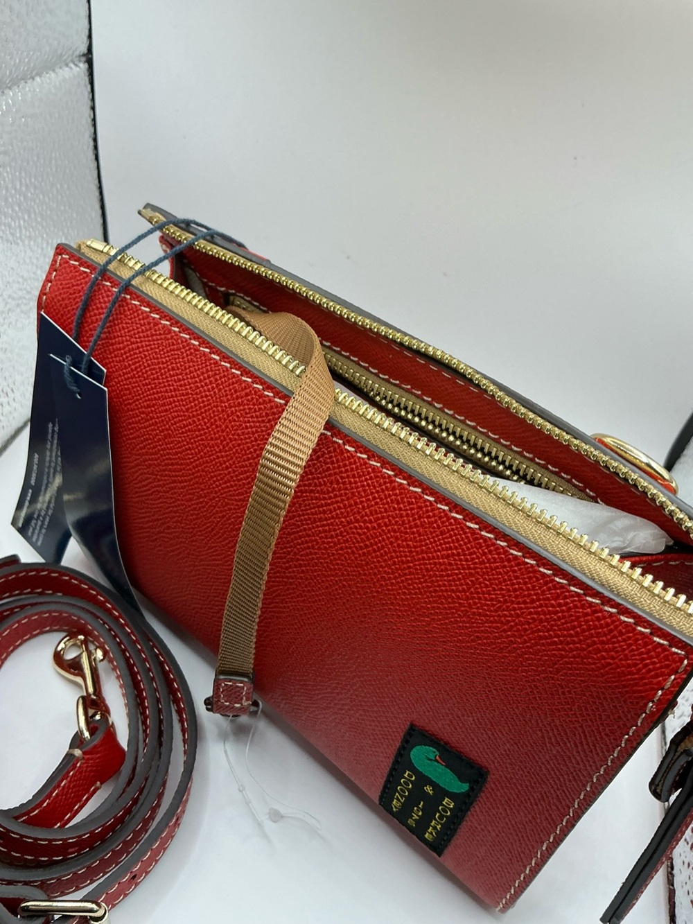 Dooney & Bourke Red Textured Zip Pouch with Gold Hardware - Picture 4 of 7